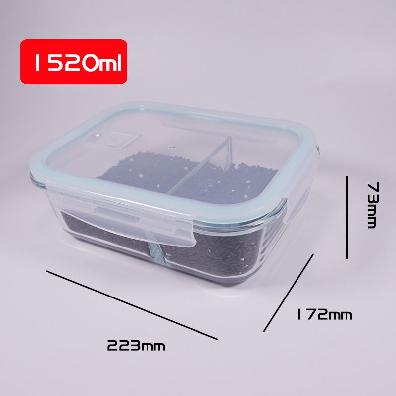 Contenitore per il pranzo in vetro borosilicato ad alto contenuto di bambù, trasparente e rettangolare, per alimenti, sigillato, per mantenere la freschezza._voghion.com