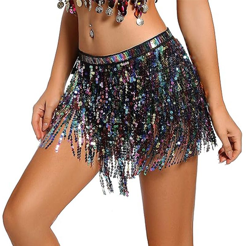 Halloween Belly Dance Four-Layer Tassel Chain Bohemian Hip Skirt New Waist Scarf Sequin Belt_voghion.com