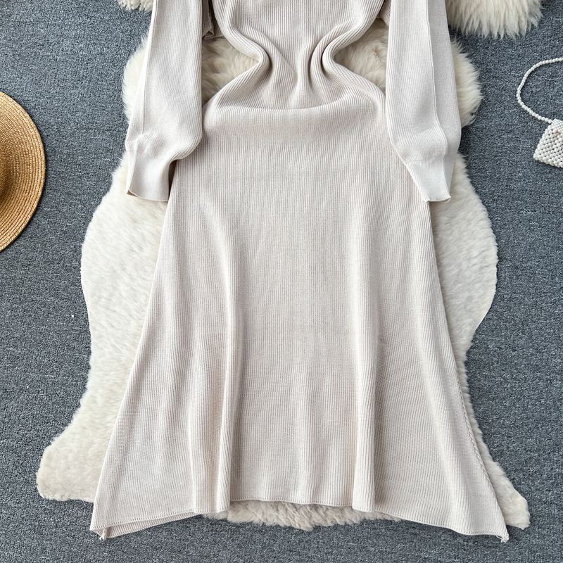 Damenbekleidung Langärmliges Strickpulloverkleid für Damen, neuer Hüftrock mit Hosenträgern für Herbst und Winter + zweiteiliges Set mit hochwertigem Schal_voghion.com