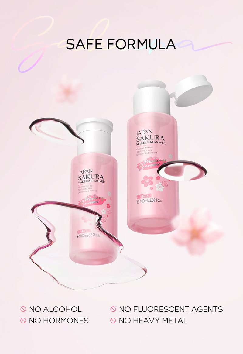 Água de Limpeza Sakura Laikou 100ml, Limpeza de Poros, Removedor de Maquiagem Facial, Cuidados com a Pele_voghion.com
