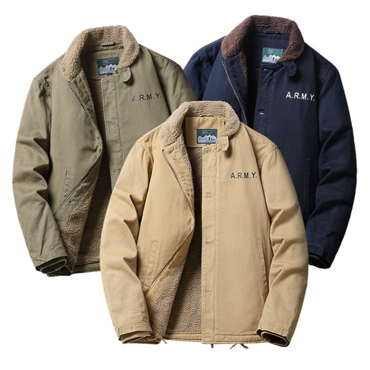 2024 Lamb For Men's Winter Thick With Plush Cotton Jacket N1 Navy Deck Suit 1855_voghion.com