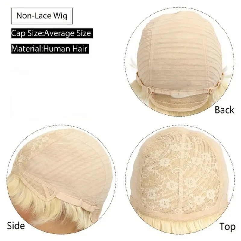 613 Honigblond, kurze, glatte Bob-Perücke aus Echthaar mit Pony für Frauen_voghion.com