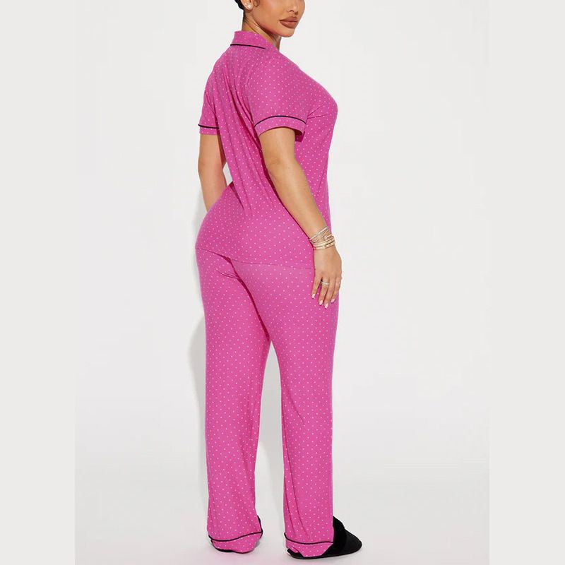 Women's Clothing Home Comfortable Printed Front Open Lapel Short Sleeved Trousers Suit_voghion.com