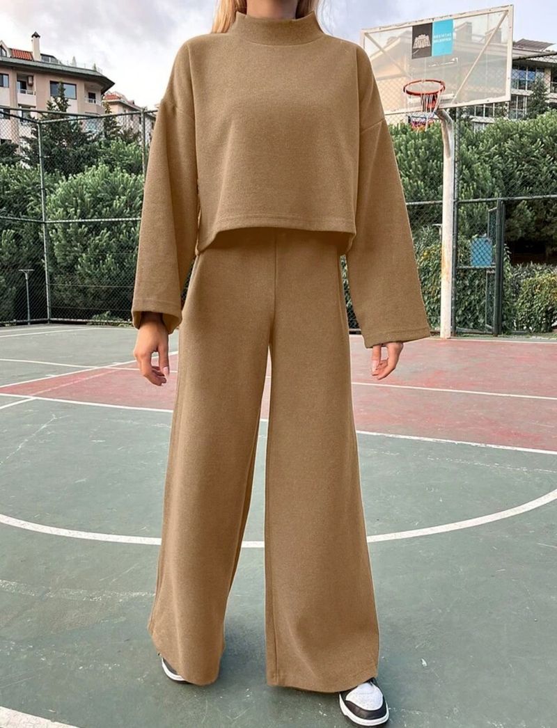 Ropa de mujer, traje informal de otoño estilo perezoso de punto con mangas largas, pantalones holgados y cómodos_voghion.com