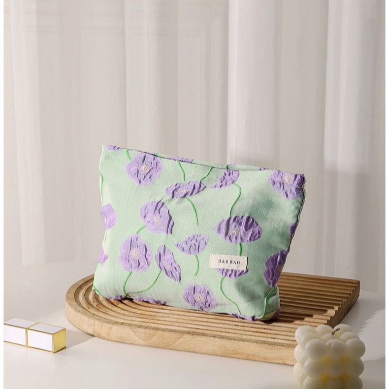 Borsa per la cura della pelle in tela con cerniera, grande capacità, stile francese, motivo a tromba floreale_voghion.com
