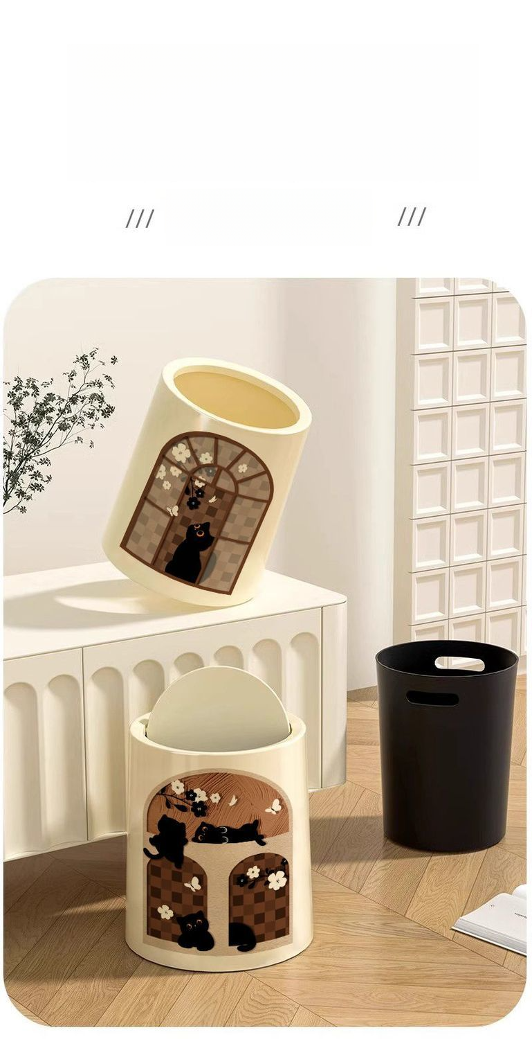 Chinese Style Cat Creative Household Large Capacity Living Room Kitchen Bathroom Trash Can Inner And Outer Double Bin_voghion.com