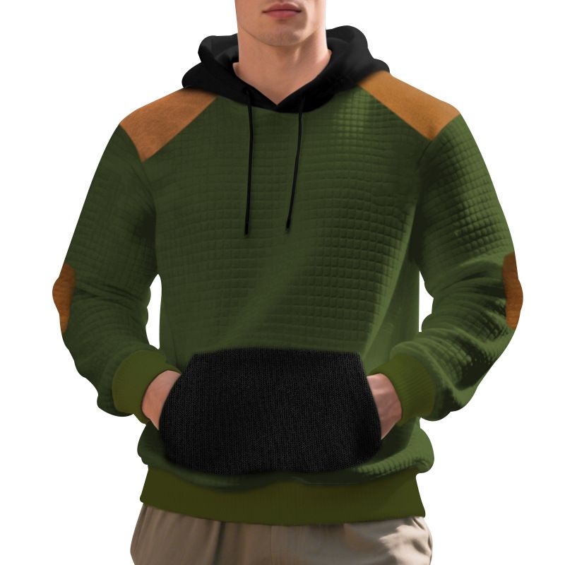 Felpa con cappuccio patchwork jacquard da uomo – Pullover oversize con spalle scese e tasca a marsupio (S-XXXL, anti-pilling, unisex adattabile)_voghion.com