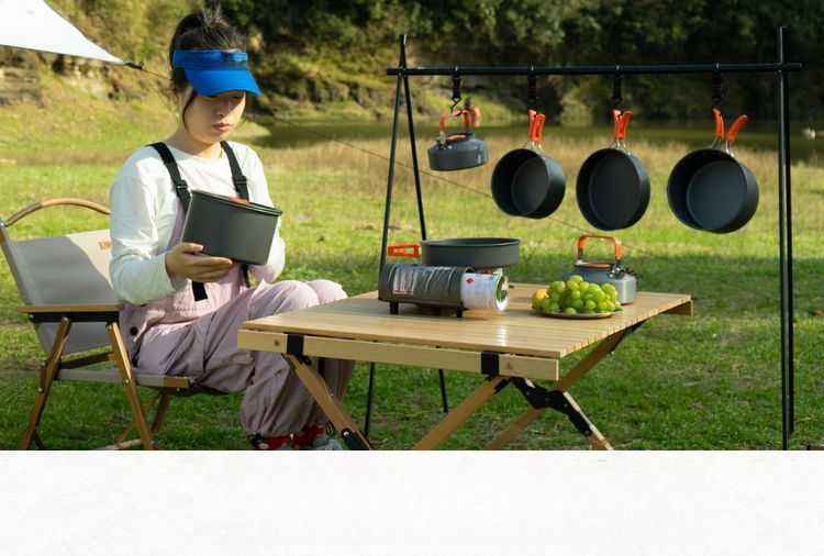 Foldable Outdoor Cooking Set Kettle Frying Pan Soup Pot Fire Starter Storage Bag Adapter Supplies_voghion.com