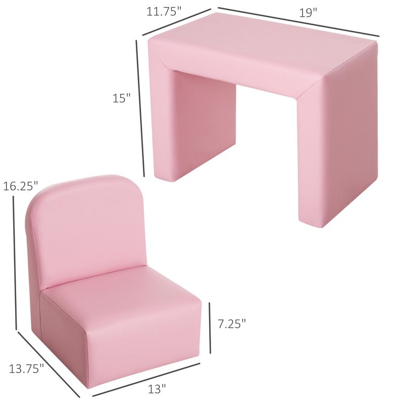 2-in-1 Multifunctional Kids Sofa Convertible Table and Chair Set for 3 years old Boys Girls, Pink_voghion.com