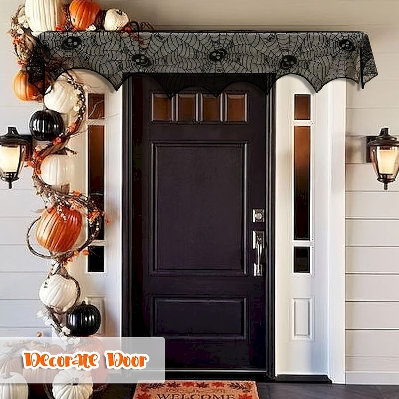 Halloween black spider web mantel cloth fire towel fireplace towel_voghion.com
