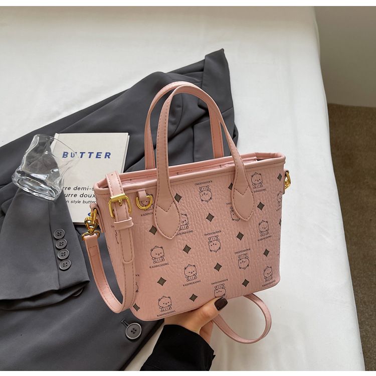 Borsa a tracolla con stampa di orso carino da donna, modello a secchiello, modello a spalla, modello 2025, per ufficio e pendolarismo._voghion.com
