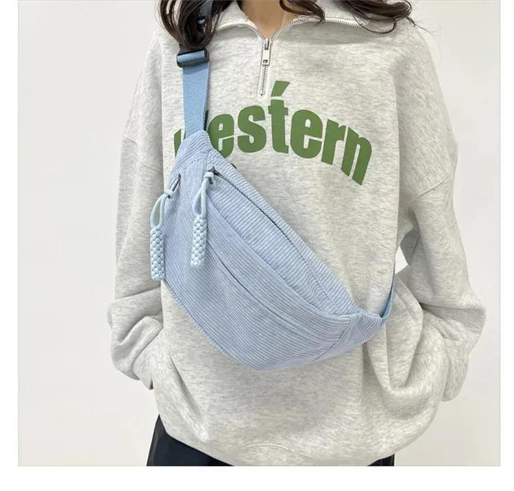 Marsupio da donna, grande capacità, in velluto a coste, stile street, borsa a tracolla, alla moda, cintura casual 250806_voghion.com