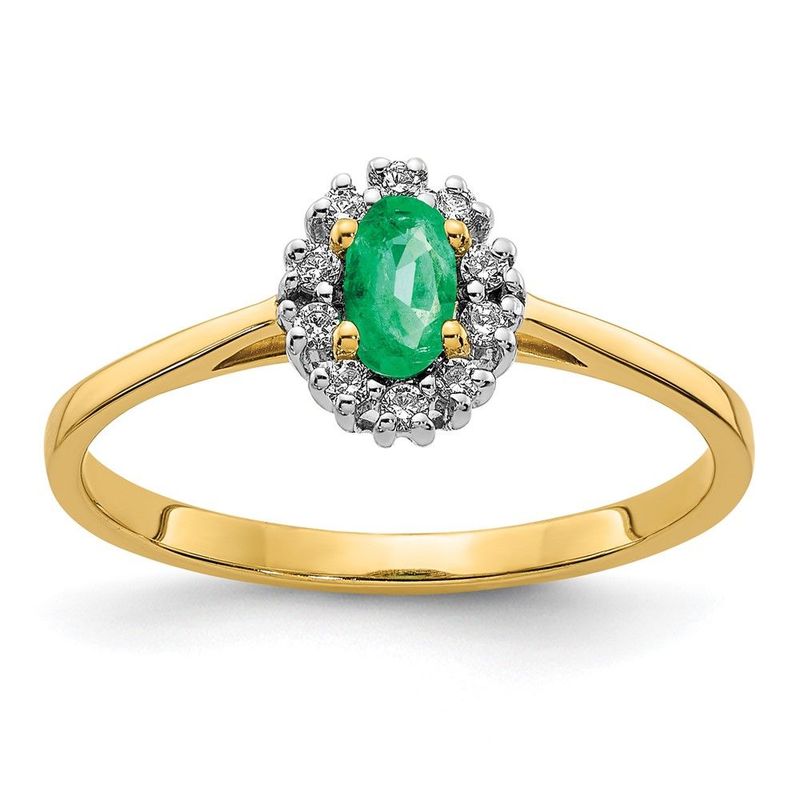 14k Diamond And Oval Emerald Halo Ring_voghion.com