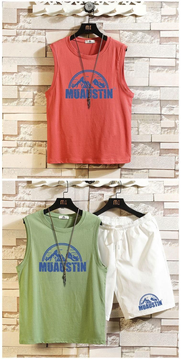 Top/Set Snow Mountain Printed Sleeveless Tank Top Set Men's T-shirt Summer Large Size 5/4 Shorts Casual Two Piece 12_voghion.com