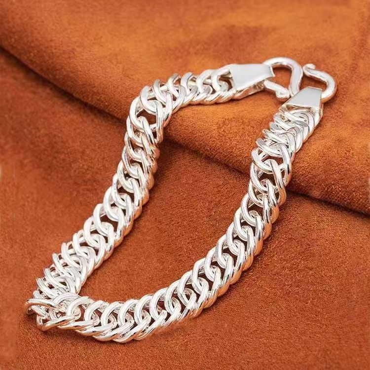 Pure Silver Bracelet Men, Handmade Horsewhip American Cuban Chain, Stylish Ins Style, Non-Fading, Gift For Boyfriend_voghion.com