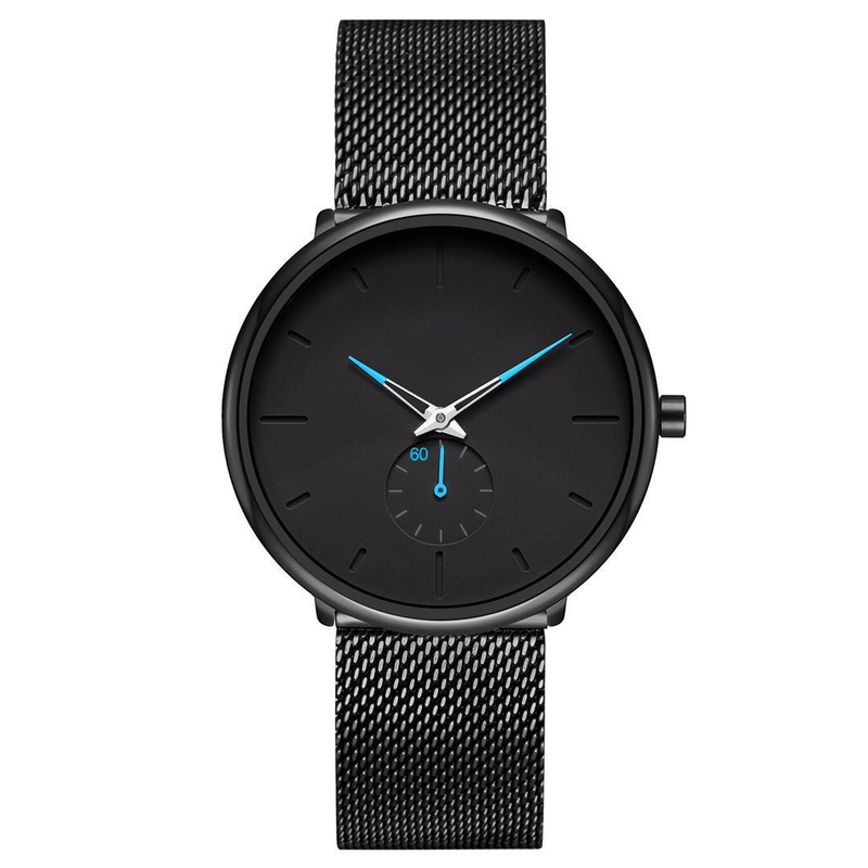 Orologio da uomo minimalista di vendita caldo con cinturino a maglie in lega di maglia a due temperamenti alla moda blu rosso_voghion.com