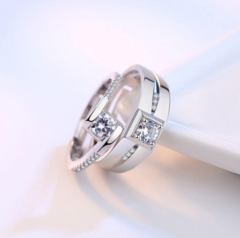 Offenes Geschenk für Liebhaber, Hochzeitsschwanzring, quadratischer Paarstil, simulierter Diamantzirkon, beweglicher Mundring_voghion.com