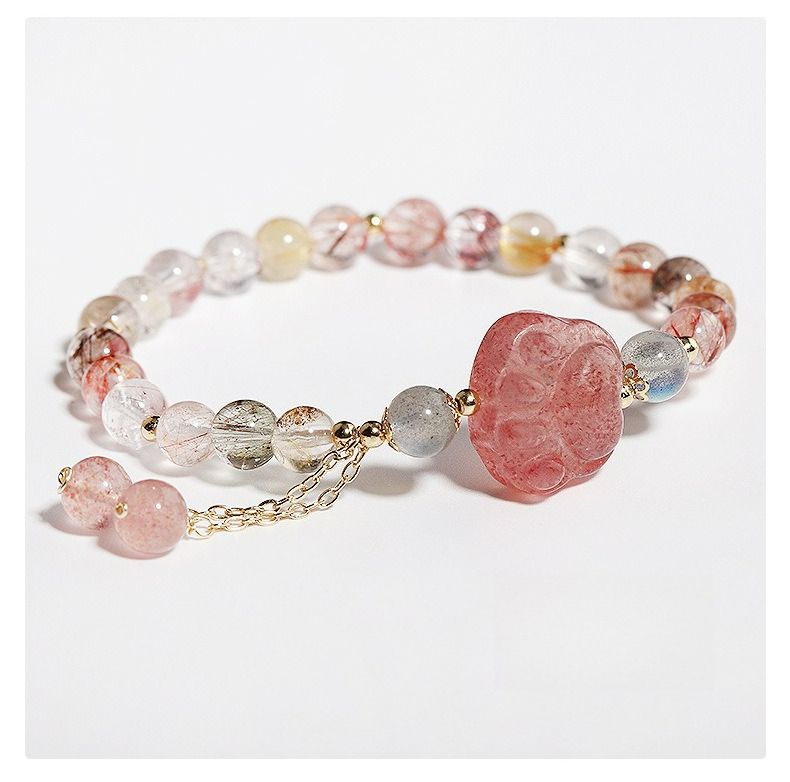 Round Natural Crystal Bracelet Niche Design Fringed Bracelet Strawberry Crystal Cat Claw Bracelet Bracelet Jewelry Gifts_voghion.com