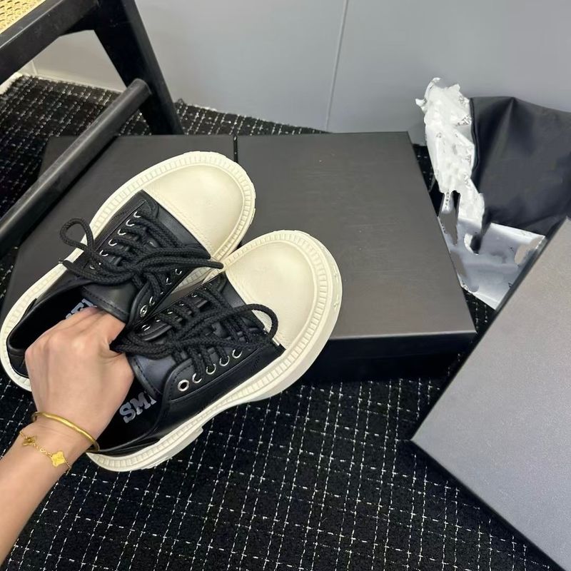 Cross Flower Plate Top New Low-Top Rindsleder Canvas Dicke Sohle Höhenvergrößernde Schnürung Lässiger Farbblock-Chunk_voghion.com