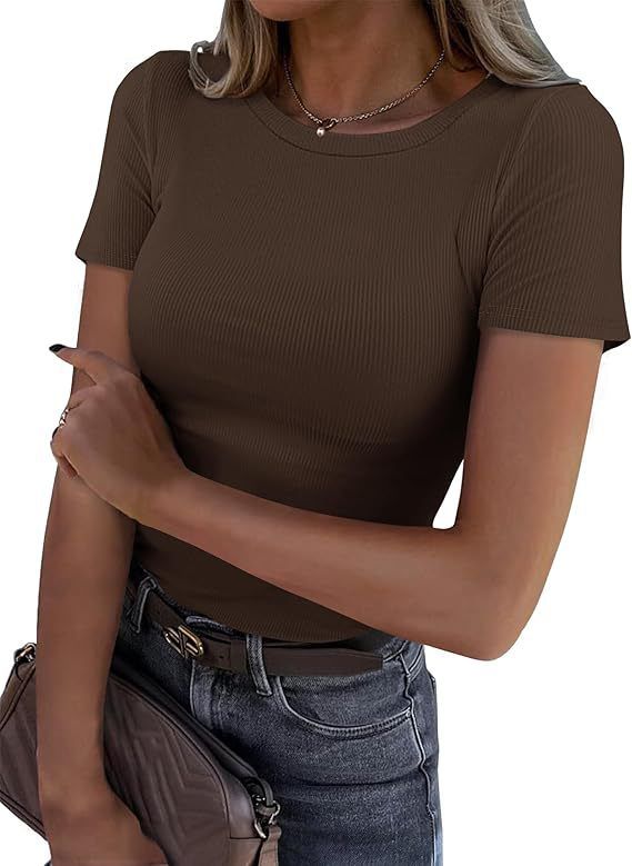 Maglietta a maniche lunghe elastica a collo rotondo a coste da donna, stile europeo e americano, slim casual, basic, con bordino_voghion.com