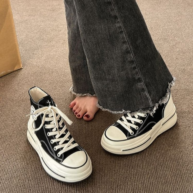 2023 Frühling und Herbst neuer Stil gute lässige Damen-Leinenschuhe für Studenten, Muffin-Einzelschuhe mit dicken Sohlen, erhöhte atmungsaktive Damenschuhe_voghion.com
