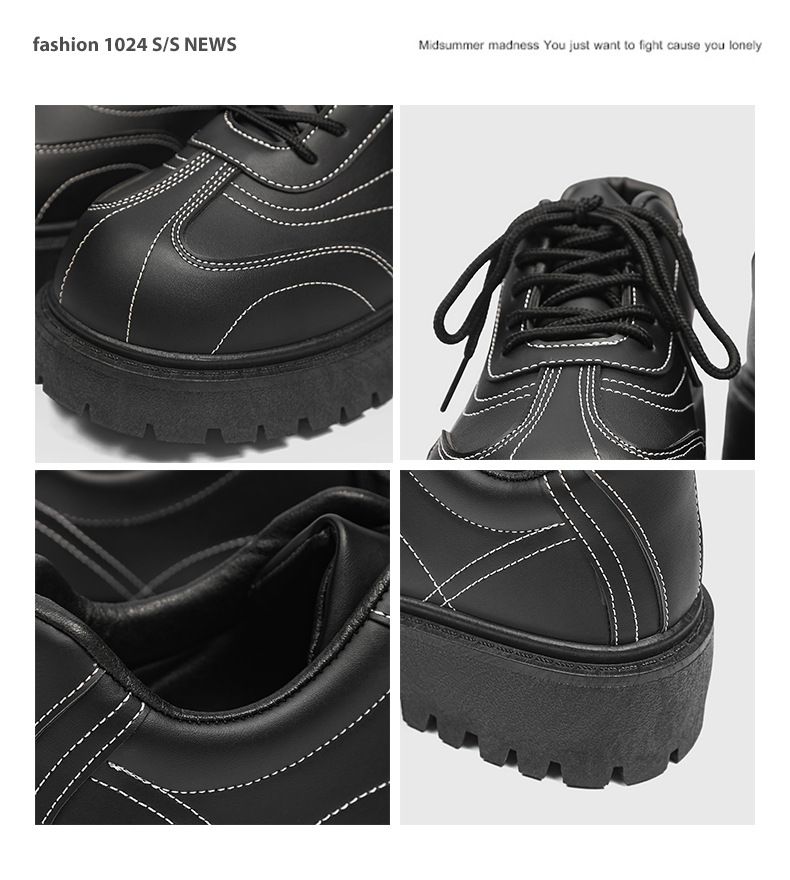 Men's Black Casual Derby Shoes With Round Toe & Thick Sole For Height Increase – Stylish & Comfortable Low-Top Shoes_voghion.com