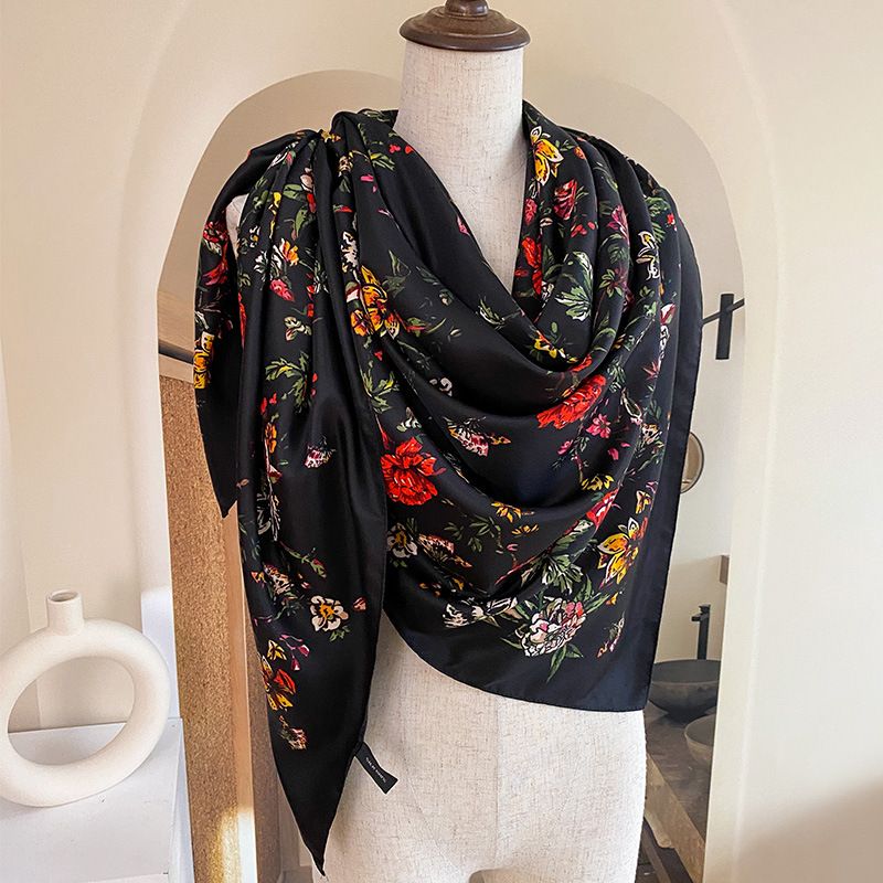 Ombrellone da spiaggia e protezione solare diagonale da donna versatile alla moda in stile campagna floreale in seta simulata sottile estivo_voghion.com