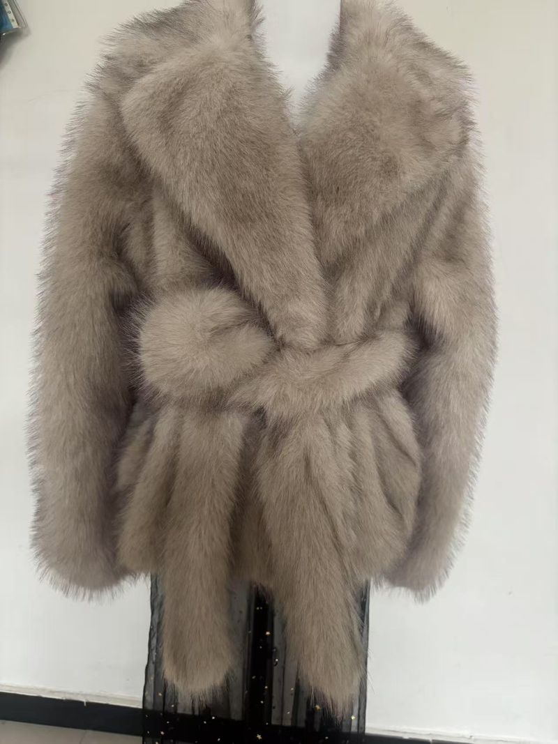 "Damen Kunstfuchspelzjacke – Locker sitzender Wintermantel, kurzer Anzugkragen, umweltfreundlich, S-XL"_voghion.com