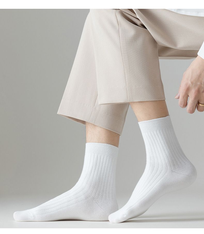 Crew-Socken Herbstliche schweißabsorbierende Baumwollsocken Doppelnadel-Mittelschlauchsocken Business-Casual-Socken Schwarz-Weiß-Grau All Match Short Tube Socks_voghion.com