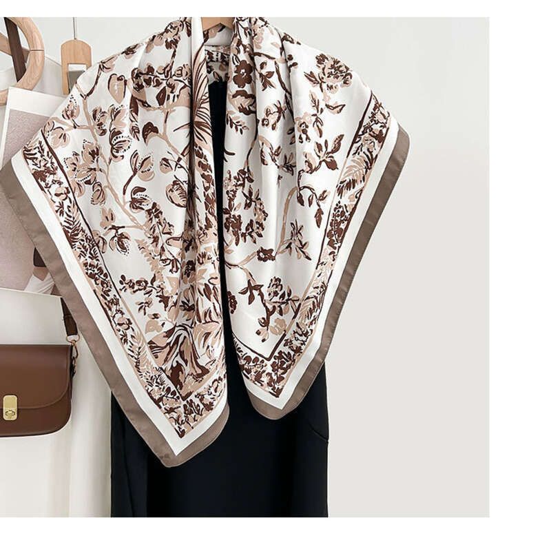 Elegant Spring And Fall Niche Botanical Floral Print Square Scarf, Trendy And Fashionable, High-end Feeling, Good Sun Protection_voghion.com