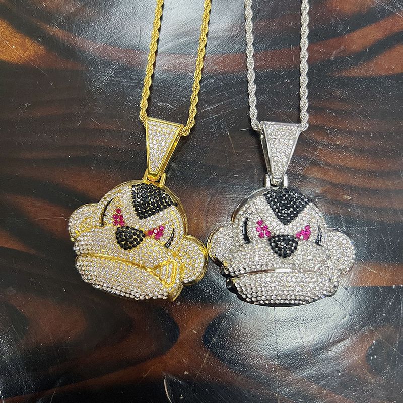 Unisex Hip Hop Necklace Full Of Diamonds Three Dimensional Monkey Pendant Trendy Domineering Jewelry Cool Street Dance Tennis Chain Gorilla_voghion.com