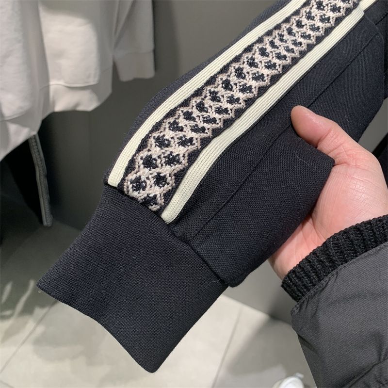 Man's clothing Knit jacquard ribbon splicing sportswear suit men's handsome stylish zip-up sweatpants_voghion.com