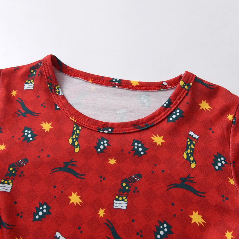 Ropa para niños Nueva ropa para niños, pijamas de manga larga para niños, estampado de dibujos animados navideños, traje de ropa para el hogar de algodón para niños y niñas_voghion.com