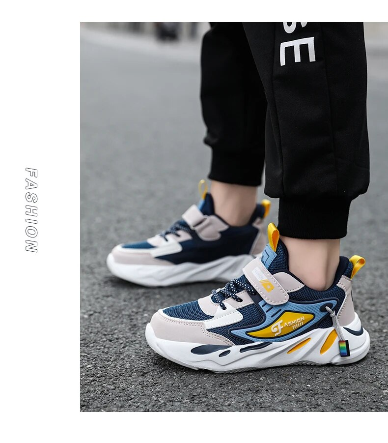Kid Sneakers Sport For Boys Fashion Leather Children Breathable Mesh Comfort Casual Walking Outdoor Running Shoes_voghion.com