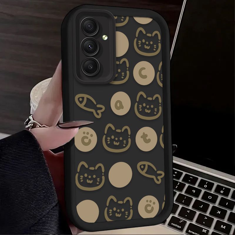 Cute Line Cat Fish Case For Samsung Galaxy A35 A15 A55 A25 A16 A06 A05 A05S A24 A13 A23 A12 A22 A32 A52 A71 A51 4G Back Cover_voghion.com