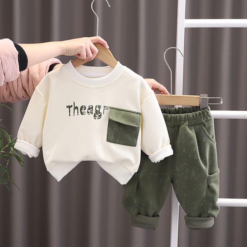 Abbigliamento per bambini 2025 Primavera Autunno Nuova collezione 0-5 anni Ragazzi Ragazze Lter Pock Felpe con cappuccio e pantaloni 2 pezzi_voghion.com