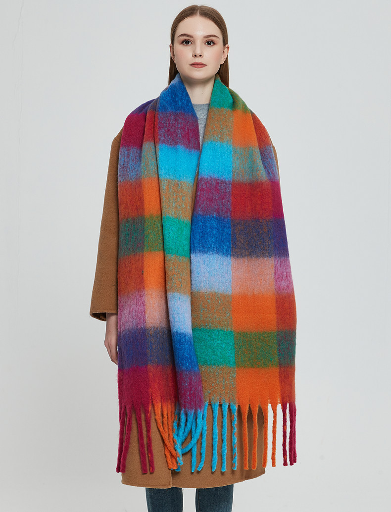 Sciarpe da donna nuovo stile cerchio filato ispessito scialle imitazione mohair barba grossa sciarpa scozzese colorata a pois_voghion.com