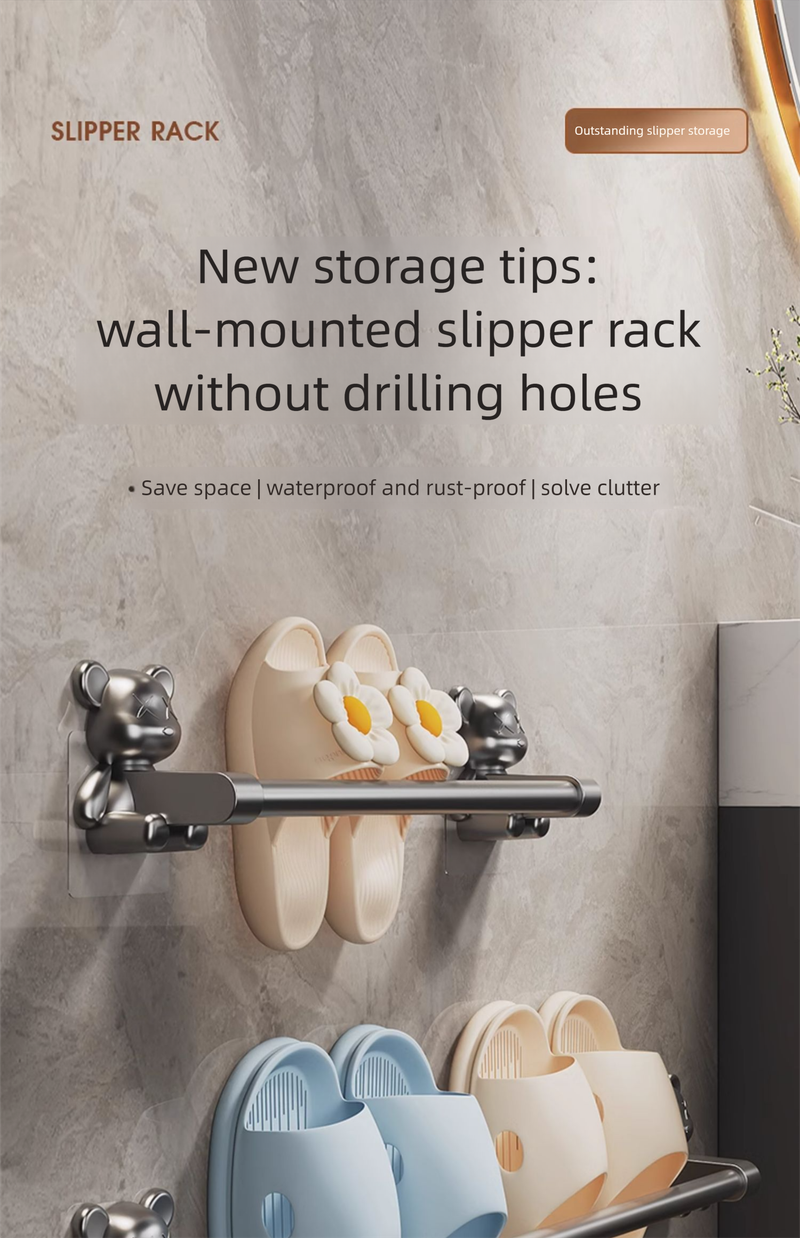 Bathroom No-Drill Slipper Toilet Storage Wall-Mounted Drainage Rack Shoe Organizer Magic Tool_voghion.com