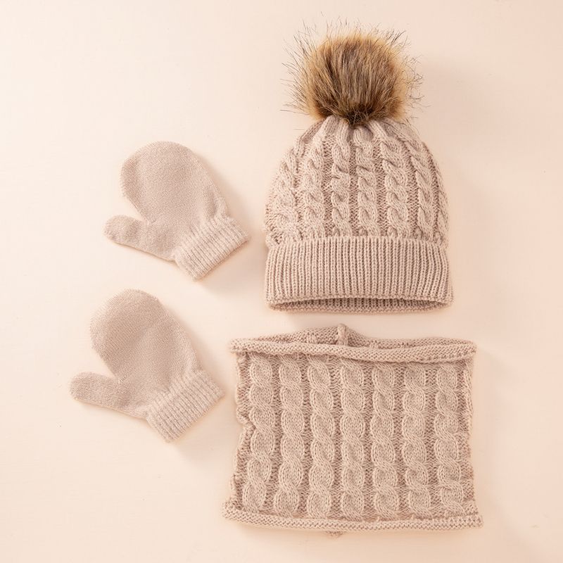 New autumn and winter children's small twisted hat, scarf and gloves three piece set soft warm suit_voghion.com