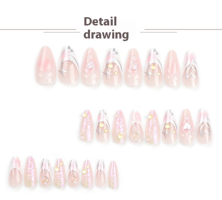 Comprimés à ongles en perles de sirène en forme d'amande, coeur de pêche français portant une armure 3D_voghion.com