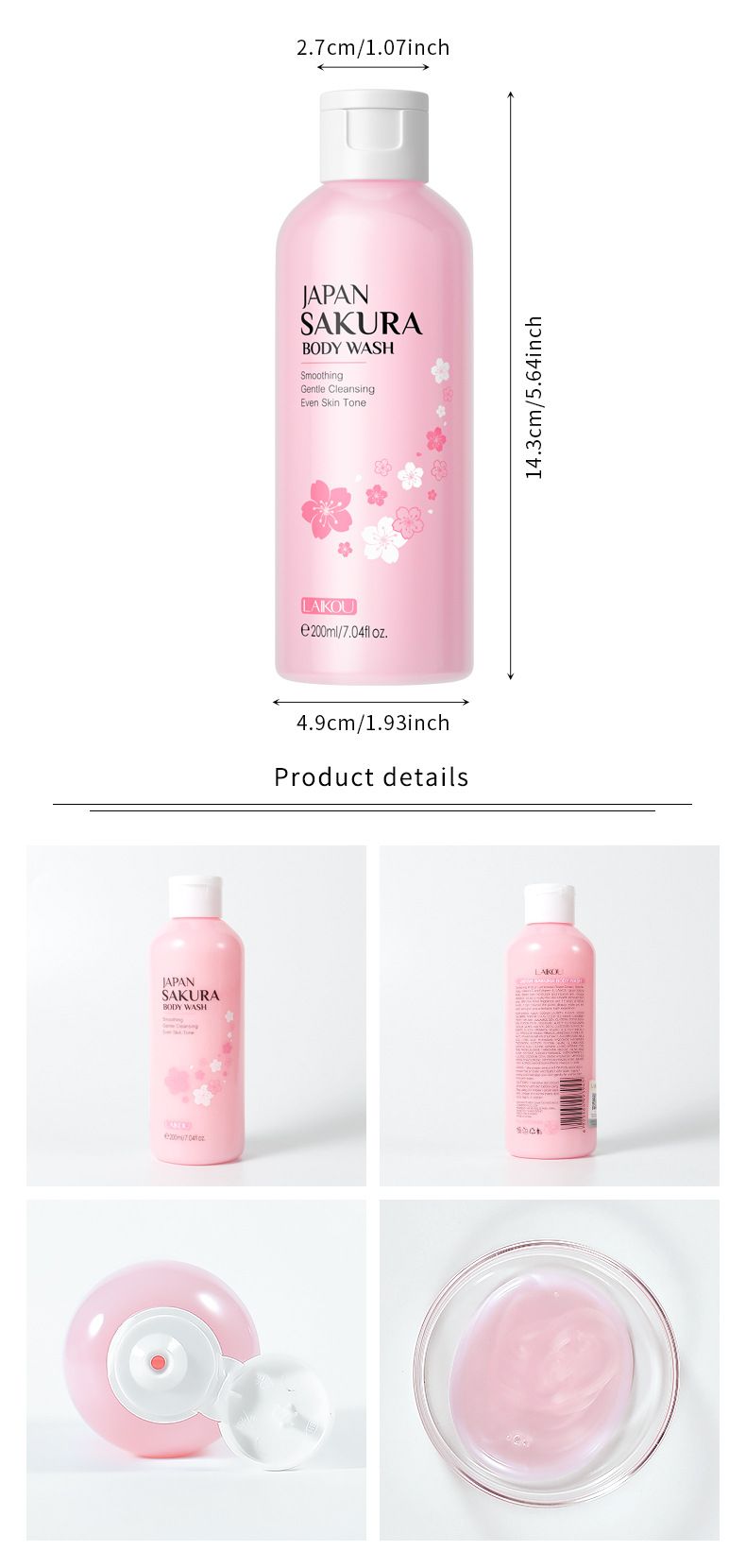 Scrub e trattamenti per il corpo Gel doccia ai fiori di ciliegio giapponese 200 ml Idratante Pelle delicata Detergente Spot_voghion.com