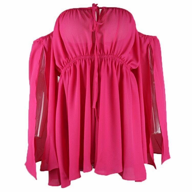 Abito da spiaggia casual in chiffon a vita alta con spalline annodate e spalle scoperte, nuovo ed estivo, per donna, comodo e sinonimo di abito_voghion.com