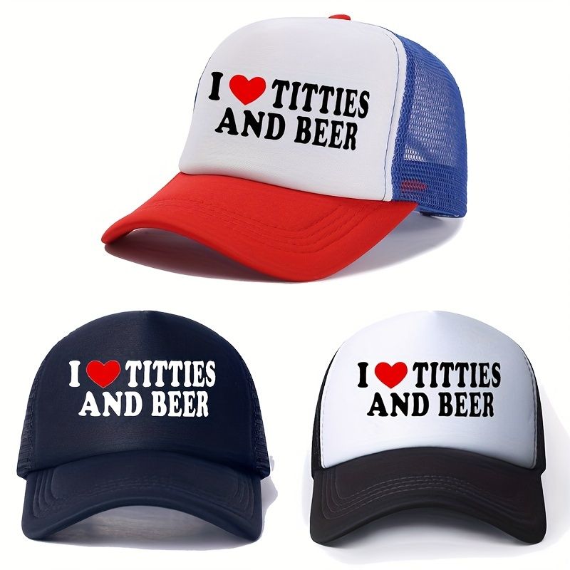 1 Piece Breast And Beer Printed Net Breathable Cap, Sunscreen Baseball Cap_voghion.com