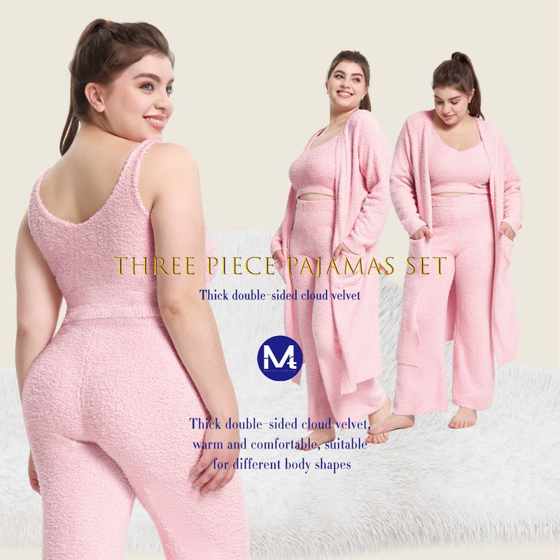 GraceChic GraceChic European And American Plus Size Women's Autumn Winter High-end Nightgown Sleep Pants Camisole Pajamas Three-piece Set_voghion.com