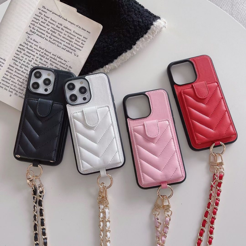 Mobile phone case rhombus diagonal card holder suitable for iPhone14 Apple 13promax mobile phone case cross pattern chain_voghion.com