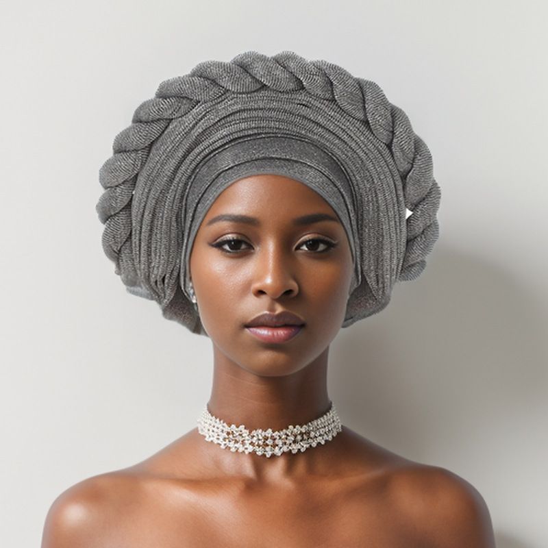 Muslimischer Hut, dickes, pudriges, laminiertes Wimpernband und passende Zöpfe, AutoGele, Hochzeitsgesellschaft, afrikanischer Duttkopf_voghion.com