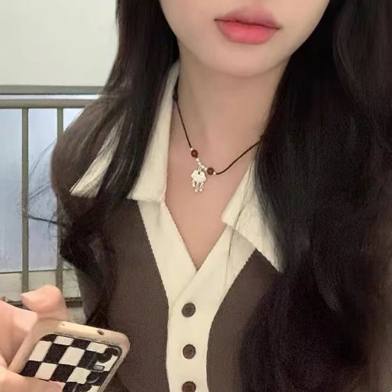 Nouveau collier chinois ins étudiant meilleur ami sécurité style ethnique tissé à la main longue durée serrure cloche pendentif_voghion.com