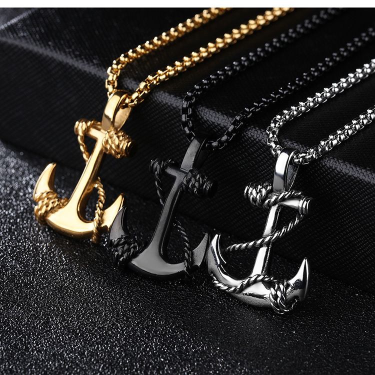 Collana con ciondolo ad ancora in acciaio al titanio Hip Hop, 55 cm, per uomo, collana con ciondolo ad ancora per uomo, gioielli personalizzati da strada, regali per uomo_voghion.com