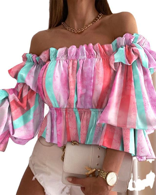 Tek Çizgi Boyun Seksi Moda Uzun Kollu Bel Gömlek_voghion.com