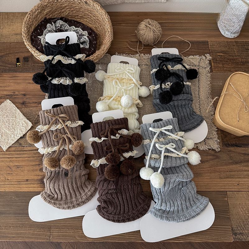 Damen Baumwoll-Stiefelsocken, Velourssocken mit gerolltem Bündchen, Spitzenbesatz 2025 Neu_voghion.com